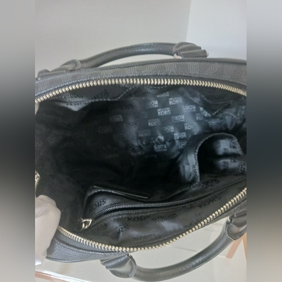 Michael Kors - Monogram Satchel with Silver MK Charm